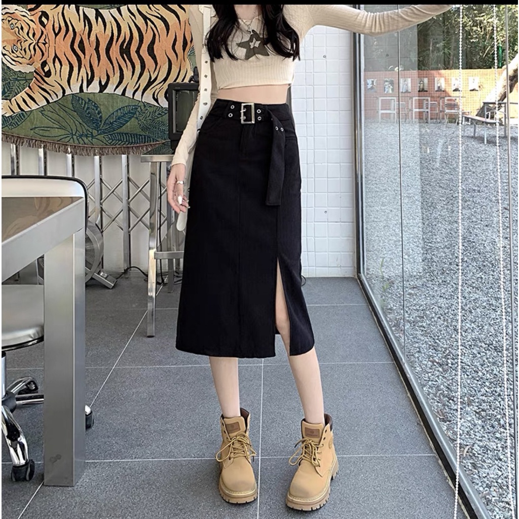 Chân váy dài chất nhung tăm kèm đai đủ size SML