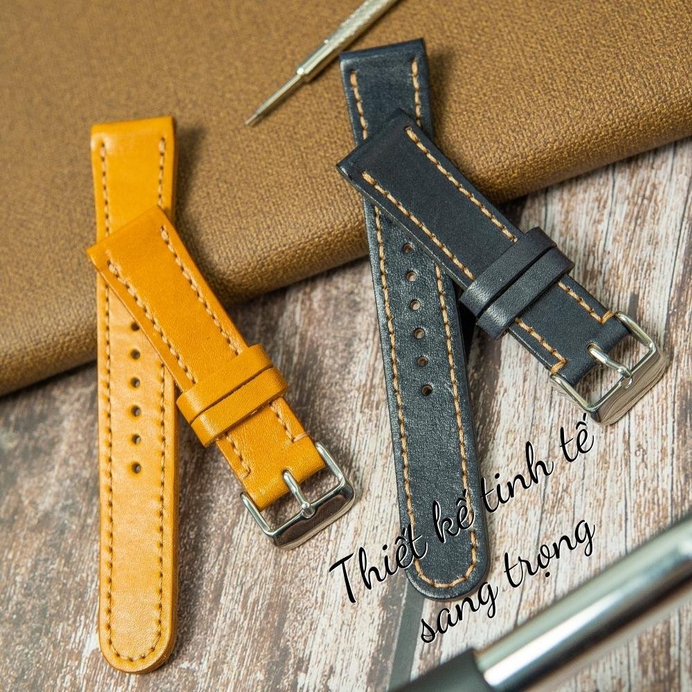 Dây da đồng hồ Vnstrap 18mm 20mm 22mm handmade da bò đeo gia xịn cao cấp đẹp giá rẻ A3