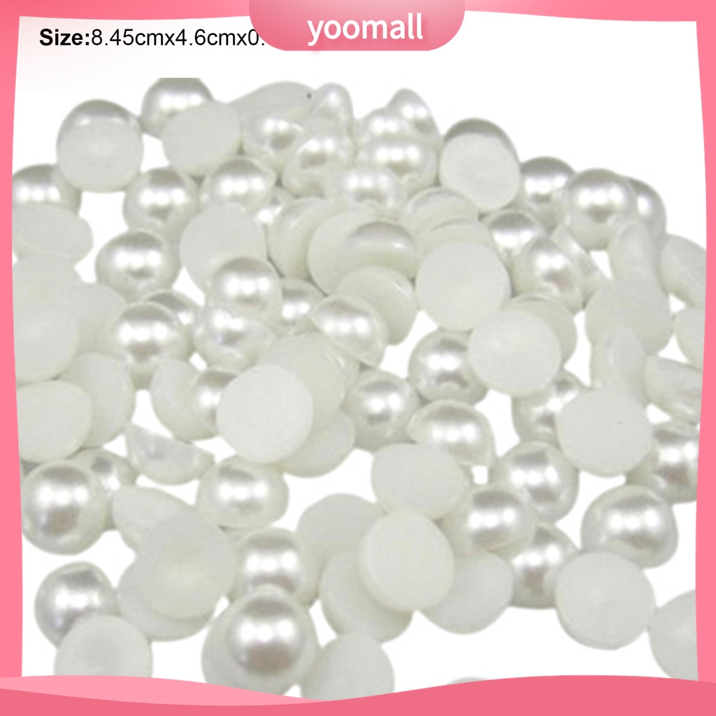 (Yoomall) Set 200 Hạt Ngọc Trai Giả Nửa Đầu Phẳng 6mm Màu Trắng Đính Trang Trí Móng Tay