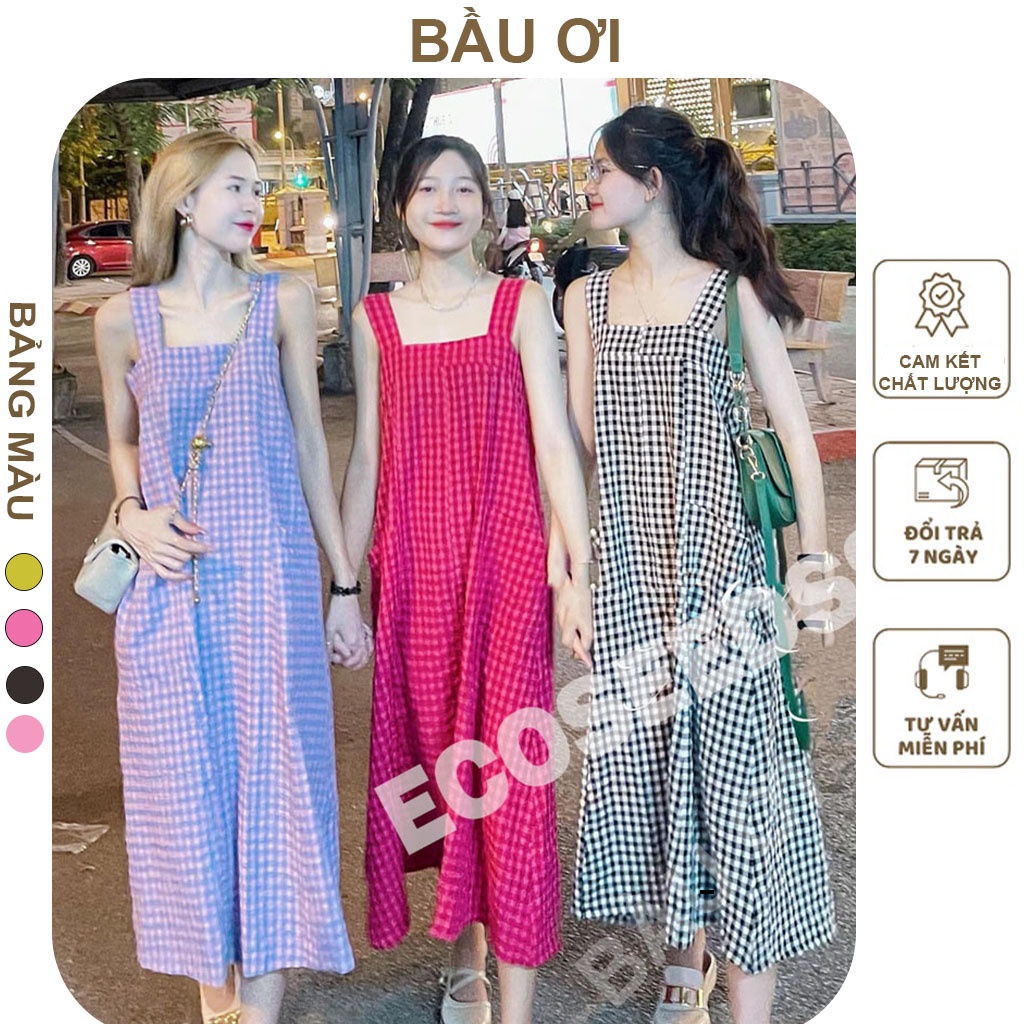[BAUOII V69] VÁY BẦU 2 DÂY KẺ CARO FREESIZE - ĐẦM BẦU BABYDOLL DÁNG SUÔNG MÙA HÈ ĐI BIỂN ĐI CHƠI  ĐỀU ĐẸP
