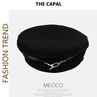 Đen Mũ beret Da Phối Nút Cá Tính Dành Cho Nữ