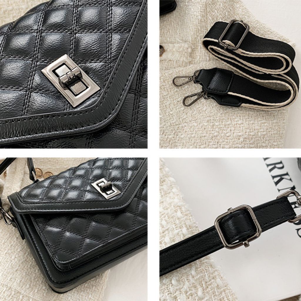 Túi xách nữ đeo chéo, túi xách công sở ô trám khóa cài size 24 - TXN038