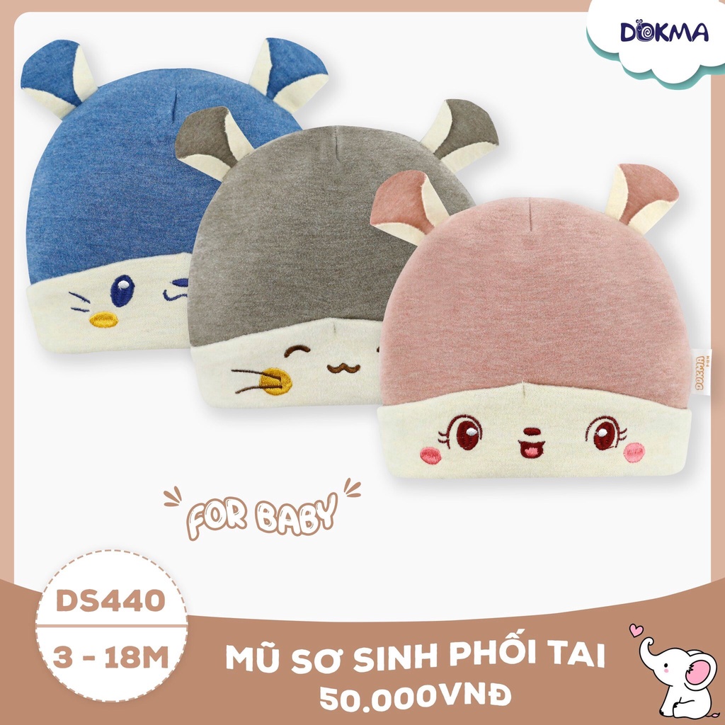 DS440 Mũ sơ sinh phối tai bé trai/ bé gái Dokma  - lưu ý bảng size