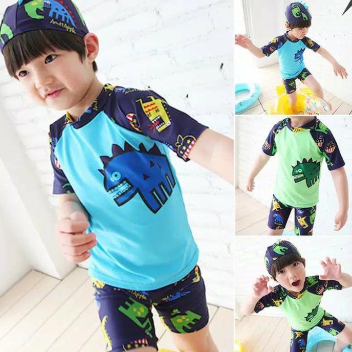 Bộ Đồ Bơi Kèm Nón Thời Trang Cho Bé Trai 2-13 Tuổi