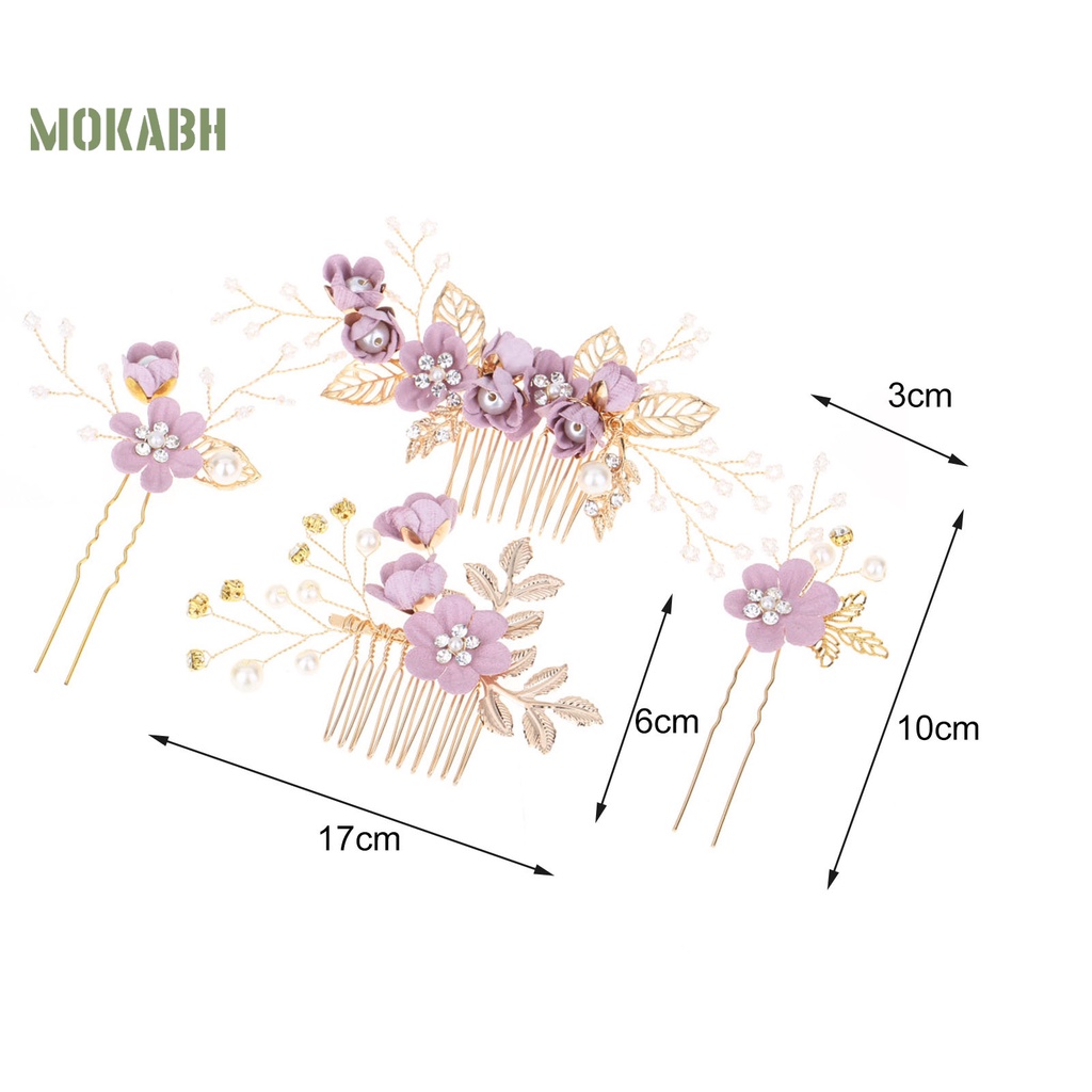 Bộ 4 Kẹp Tóc Bằng Hợp Kim Đính Ngọc Trai Giả Tinh Tế Cho Cô Dâu