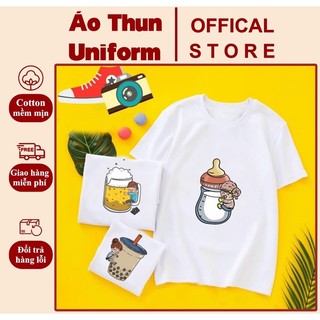 Áo gia đình Chibi Trà Sữa, Cốc Bia, Bình sữa- màu Trắng thun cotton mềm mịn-Đồng phục gia đình 3/4/5 người