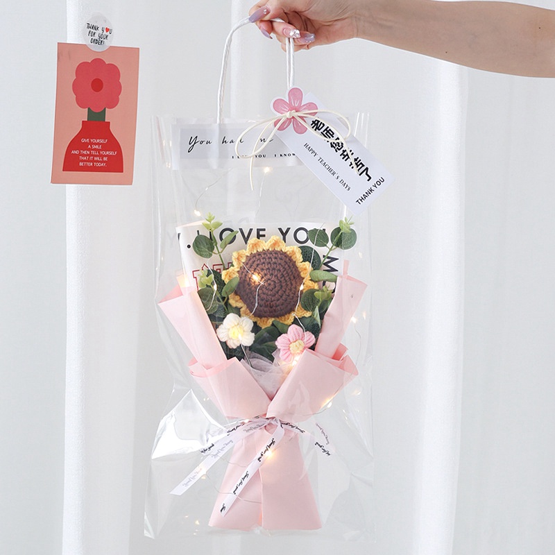 Bó Hoa Nhân Tạo Đan Len Thủ Công Có Đèn LED Dùng Làm Quà Tặng Lễ Hội