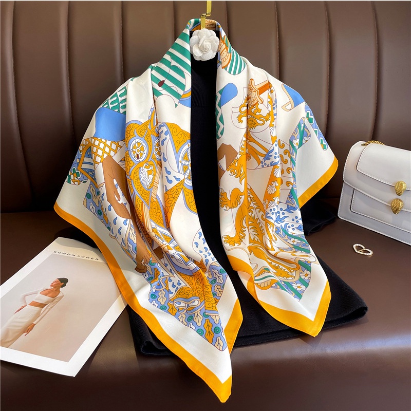 Parsimonious 35.4&quot;x35.4&quot;/90×90cm Twill Simulated Silk Square Scarf Multifunctional Women's Fashion Decorative Accessory Breathable Turban Sunscreen Air Conditioning  WJ1007-84-168