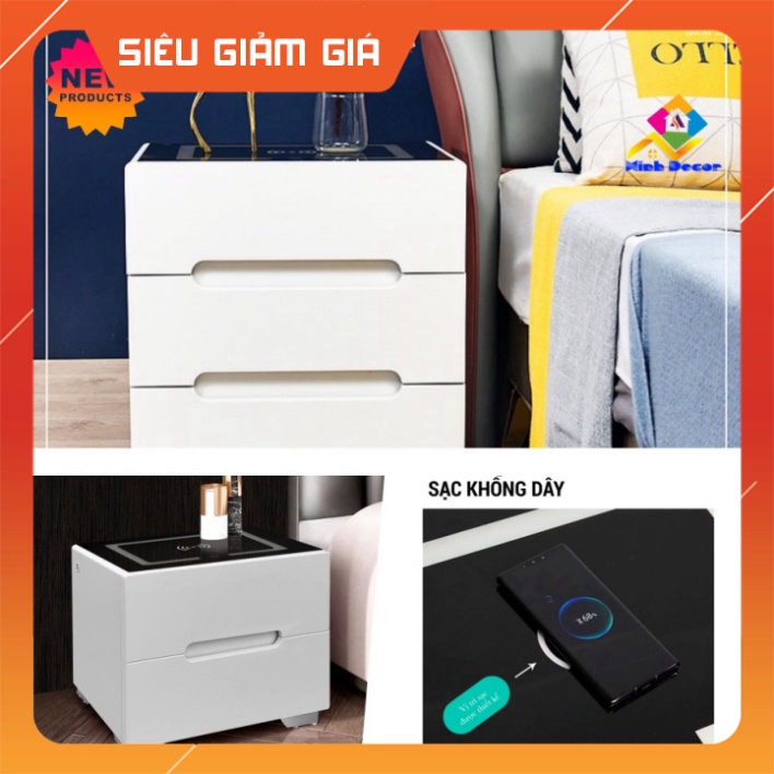 Tủ đầu giường thông minh có đèn LED, sạc điện thoại không dây B031