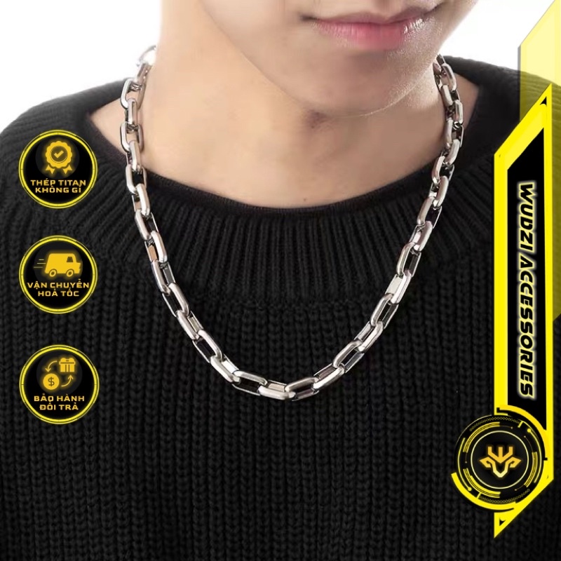 Dây chuyền nam thép titan không gỉ dây xích tạo kiểu đơn giản thanh lịch thời trang Unisex phong cách Hiphop đường phố