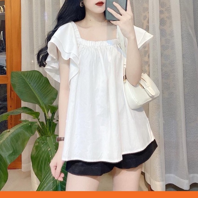 Áo Trễ Vai Bánh Bèo Babydoll Madela Cổ Vuông Thiết Kế Cao Cấp, Áo Babydoll Tay Bồng Trễ Vai Chất Lụa Mịn Siêu Nhẹ