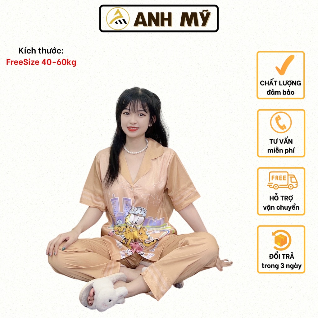 Đồ bộ nữ ANH MỸ pijama chất liệu lụa xước ánh kim ( VÂN PHÁP ) cao cấp tay ngắn quần dài XUOCD - 01