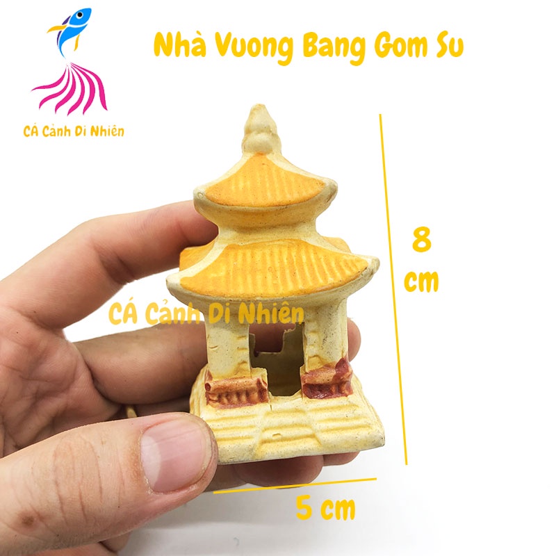 Nhà vuông tháp mái 2 tầng bằng gốm sứ trang trí hồ cá hòn non bộ Nhà vuông BTP1-75
