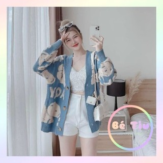 Áo Khoác Len Dệt Kim Mỏng Họa Tiết Gấu Áo Cardigan Phom Rộng Tay Dài Thời Trang Hàn Quốc | Bé Tiu Clothing