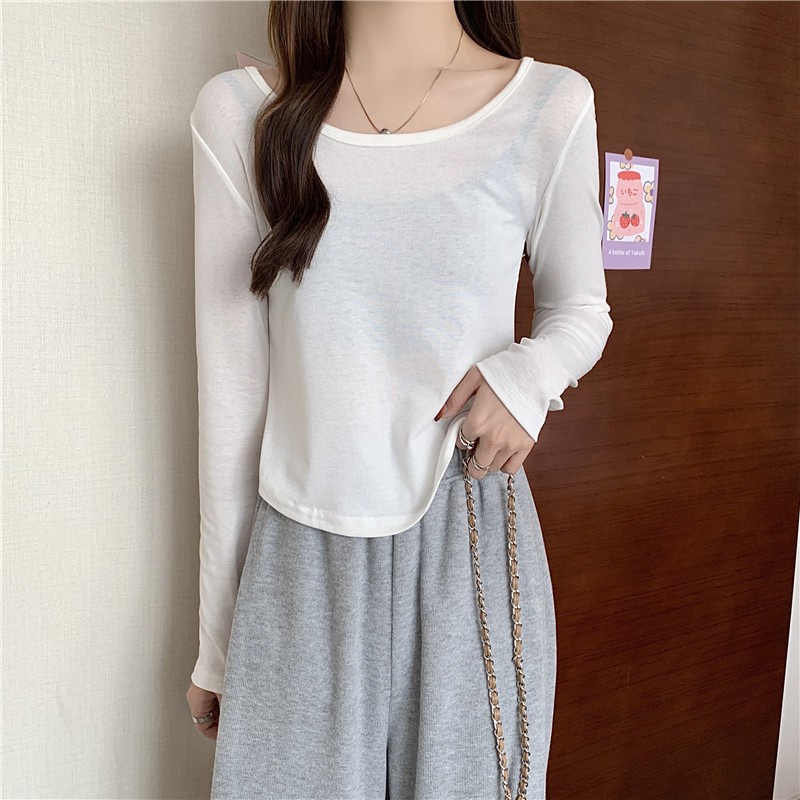 NRVP Áo Thun Nữ Dài Tay Dáng Rộng Màu Trơn Phong Cách Hàn Quốc Mới