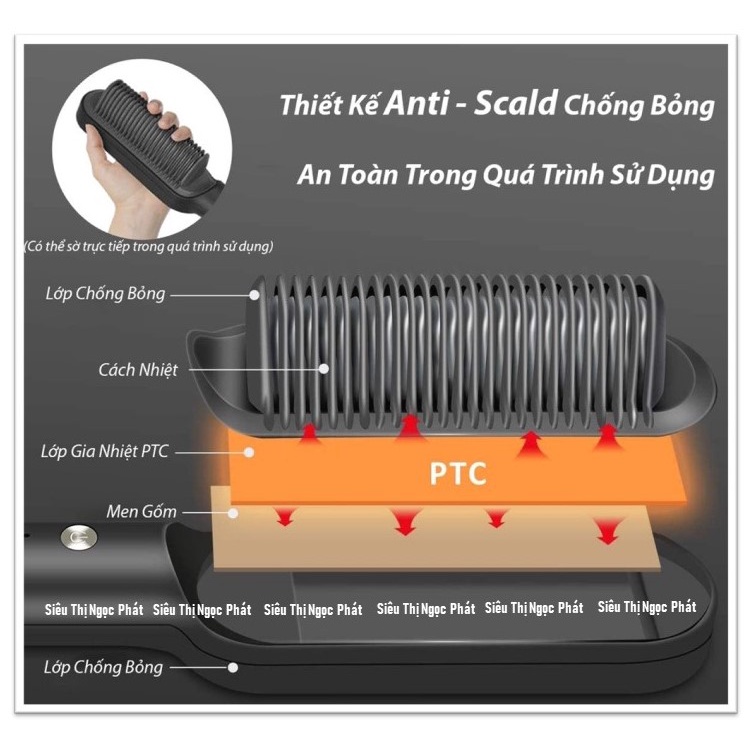 Lược Điện Chải Tóc - Uốn, Duỗi, Tạo Kiểu Tóc Chuyên Nghiệp - Làm Nóng Nhanh Với 6 Mức Nhiệt Bảo Vệ Tóc