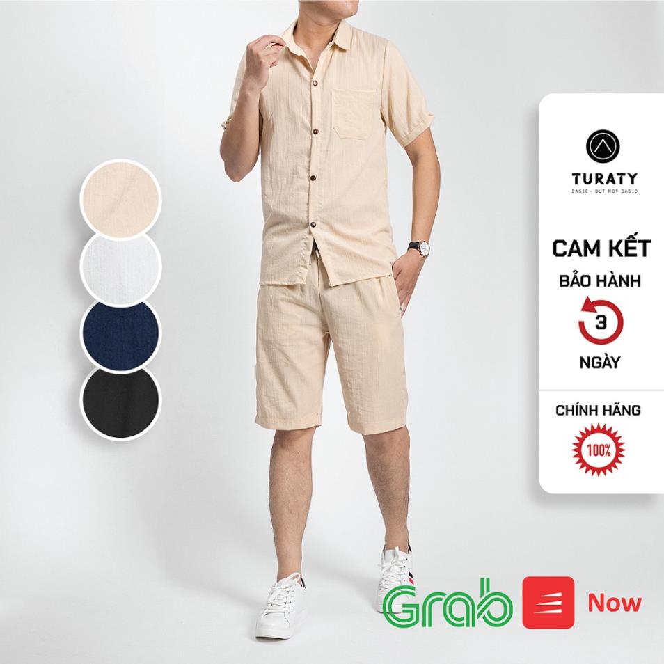 Bộ đũi nam cao cấp TURATY bộ quần áo vải đũi xước LINEN áo cộc tay có túi ngực mặc ở nhà đi biển mùa hè đều đẹp !