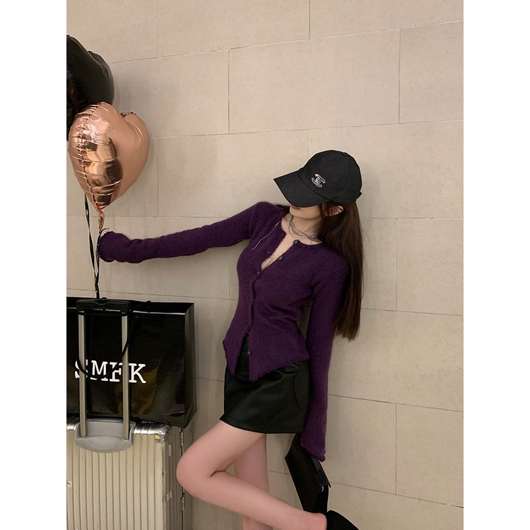 Cocory vn Áo Cardigan Dệt Kim Tay Dài Màu Trơn Thiết Kế Đơn Giản Thời Trang Mùa Thu Cho Nữ