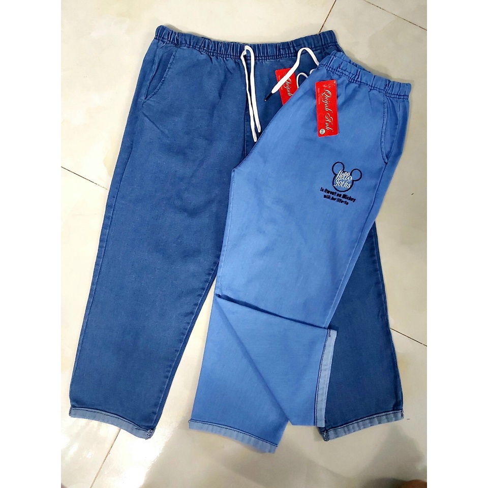 Quần jean nữ,  lưng thun ,Quần jean baggy nữ cao cấp -Quần Lửng nữ lưng thun từ 42-65kg tùy chiều cao