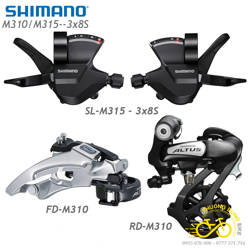 Groupset Mini 3 Món: Tay đề bấm xả, Sang đĩa, Củ đề xe đạp SHIMANO M310 M315  3x8 Speed