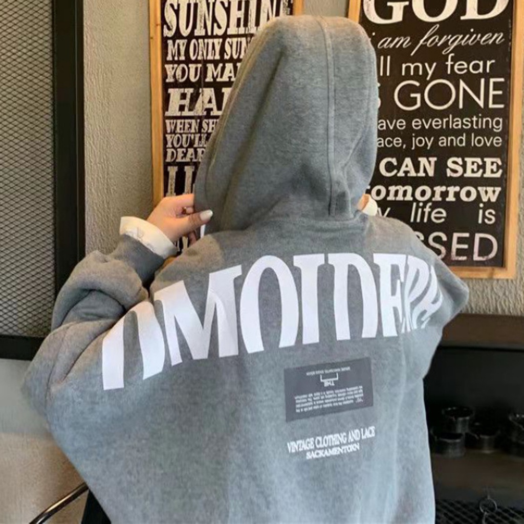 Áo Khoác Hoodie Cánh Dơi Dáng Rộng In Chữ Phối Lông Có Khóa Kéo Thời Trang Thu Đông Cho Nữ