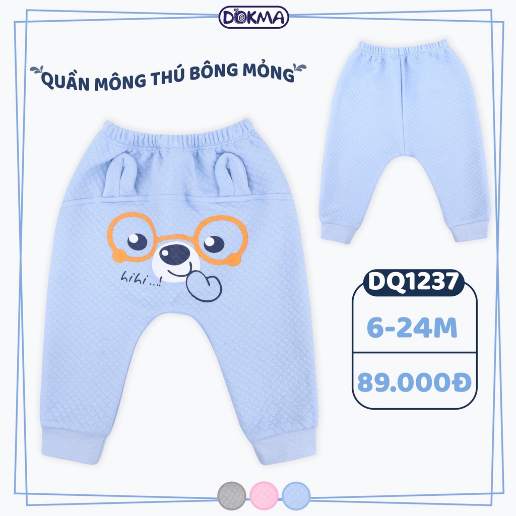Dokma - Quần mông thú trần bông dày in mông thú cho bé 3-9 tháng DQ625 DQ1237