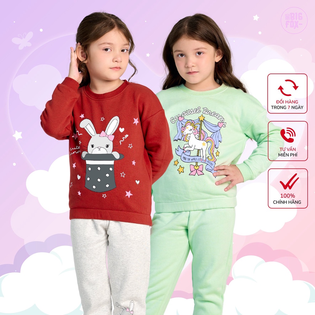 Bộ đồ nỉ bông cho bé gái Bigfox Miss Meow mặc mùa đông ấm áp in mèo A MAGICAL size đại trẻ em gái 3,4,5…11 tuổi