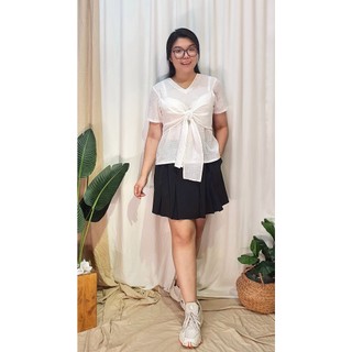 Bigsize công sở - Áo Nơ Ngực - Trắng Gân