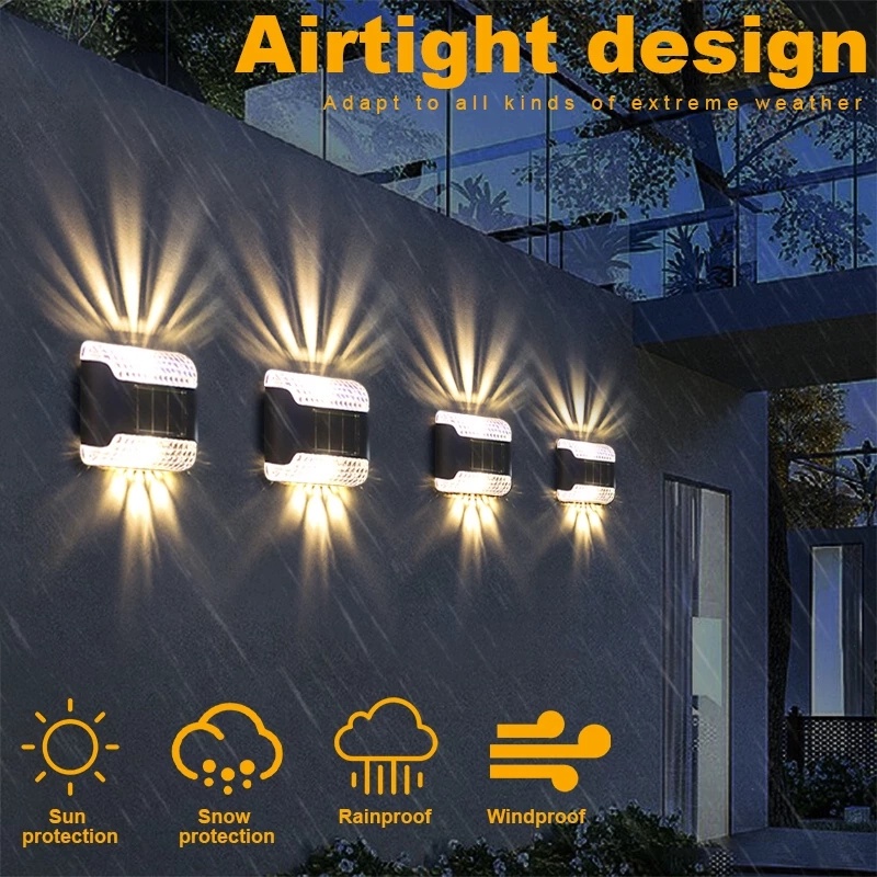 Đèn Led 2 Bóng Gắn Tường Bằng ABS Trong Suốt Hình Vuông Sử Dụng Năng Lượng Mặt Trời Chống Mưa