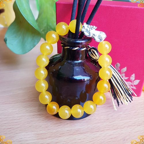 Vòng đá phong thủy màu vàng mix tỳ hưu tài lộc hợp nam nữ mệnh thổ kim tặng dây kim xâu và hạt dự phòng