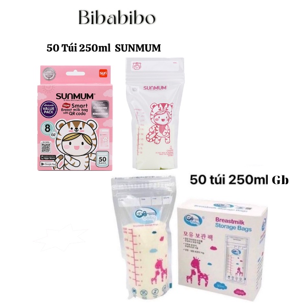 Combo 100 Túi Trữ Sữa Sunmum & Gb Baby Dung Tích 250ml, 2-3 Khóa Zip Chống Tràn Sữa, Túi Đựng Sữa Được Ưa Chuộng Nhất