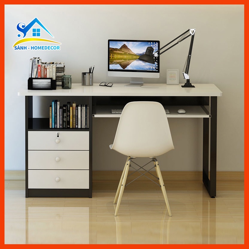 Bàn học kèm tủ cabinet đa năng gỗ MFC/MDF An Cường BLV26, bàn học cho bé tại nhà kèm tủ cá nhân ngăn để bàn phím SÀNH