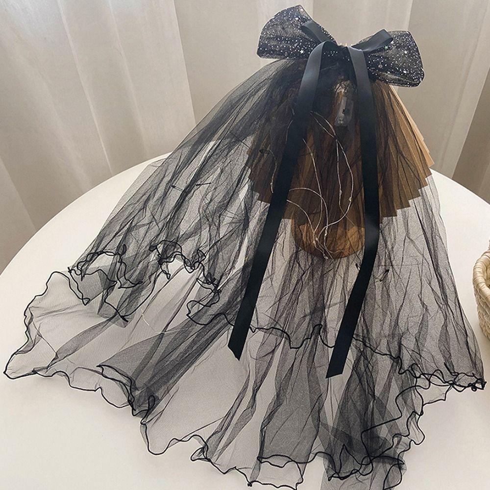 Kẹp Tóc Hình Vương Miện Có Mạng Che Mặt Phối Đèn LED Cho Cô Dâu Chụp Ảnh