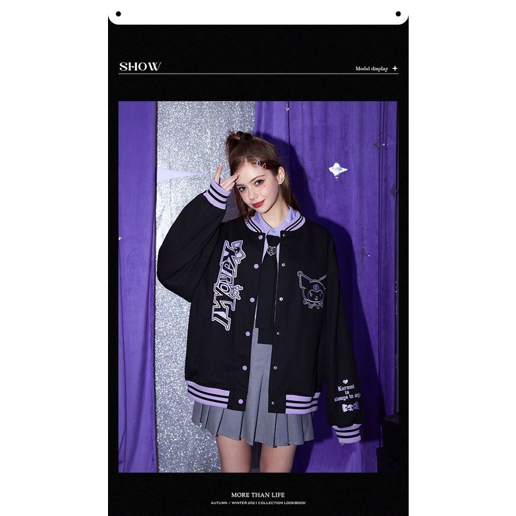 Áo Khoác Bóng Chày Dáng Rộng Màu Đen Ngọt Ngào Phong Cách Retro Mỹ Thời Trang Xuân Thu Cho Nữ