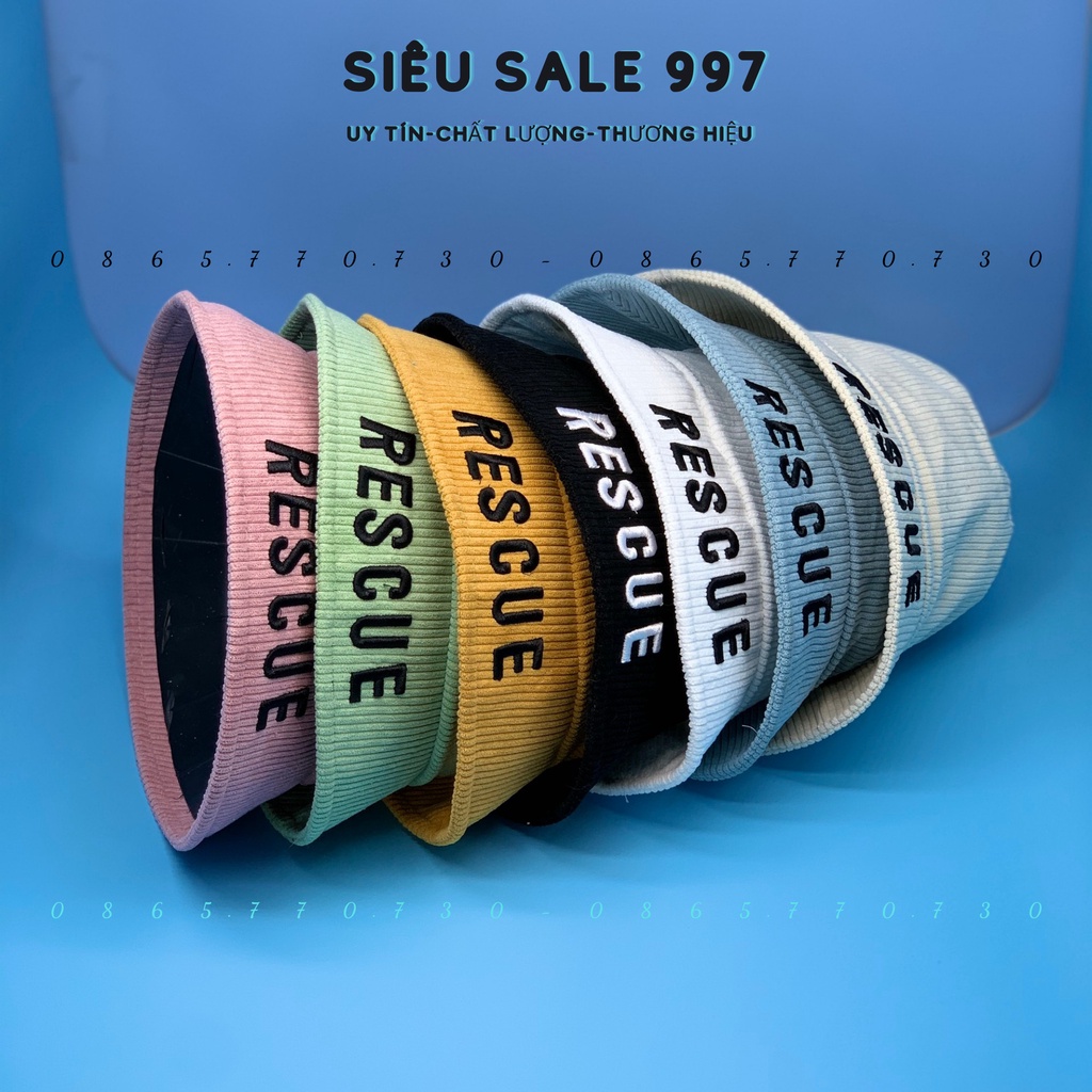 MŨ BUCKET DẠNG CỤP CHẤT NỈ NHUNG GÂN THÊU VÀNH RESCUE CAO CẤP NHIỀU MÀU THỜI TRANG