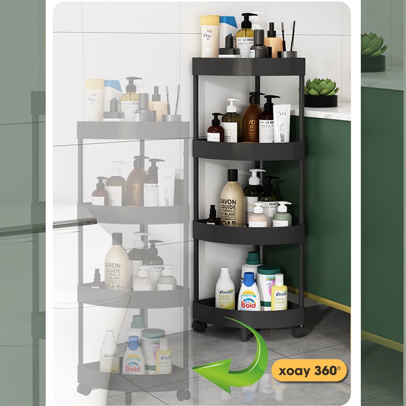 Kệ nhà tắm nhà bếp đa năng 3 tầng 4 tầng khung kim loại Kệ nhà vệ sinh để góc tường có bánh xe bibi shop