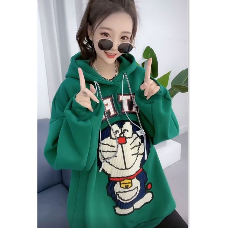 Áo Hoodie Tay Dài In Hình Doremon 35% Thời Trang Mùa Thu Cho Nữ