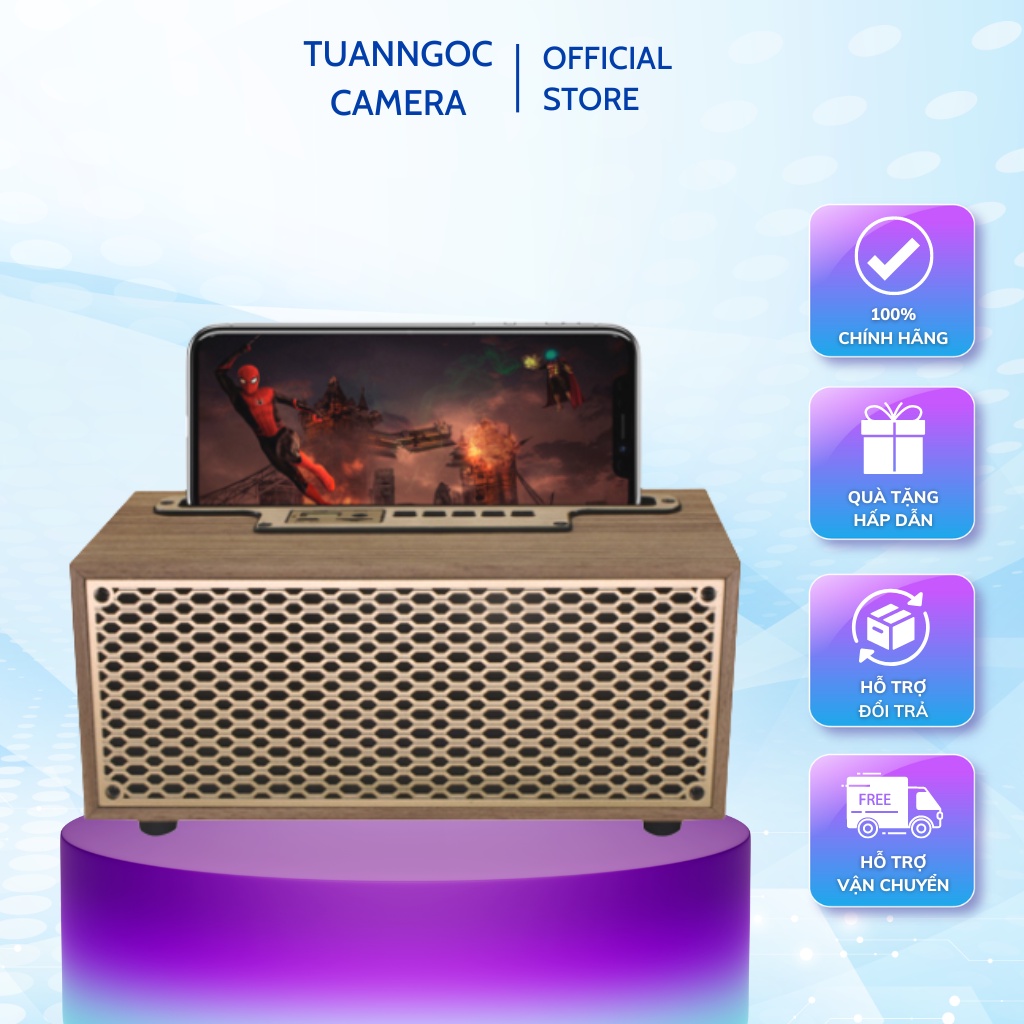 Loa bluetooth cổ điển XM-5H, Loa mini kiêm giá đỡ điện thoại, âm thanh trầm ấm, tích hợp Radio và hỗ trợ USB thẻ nhớ.
