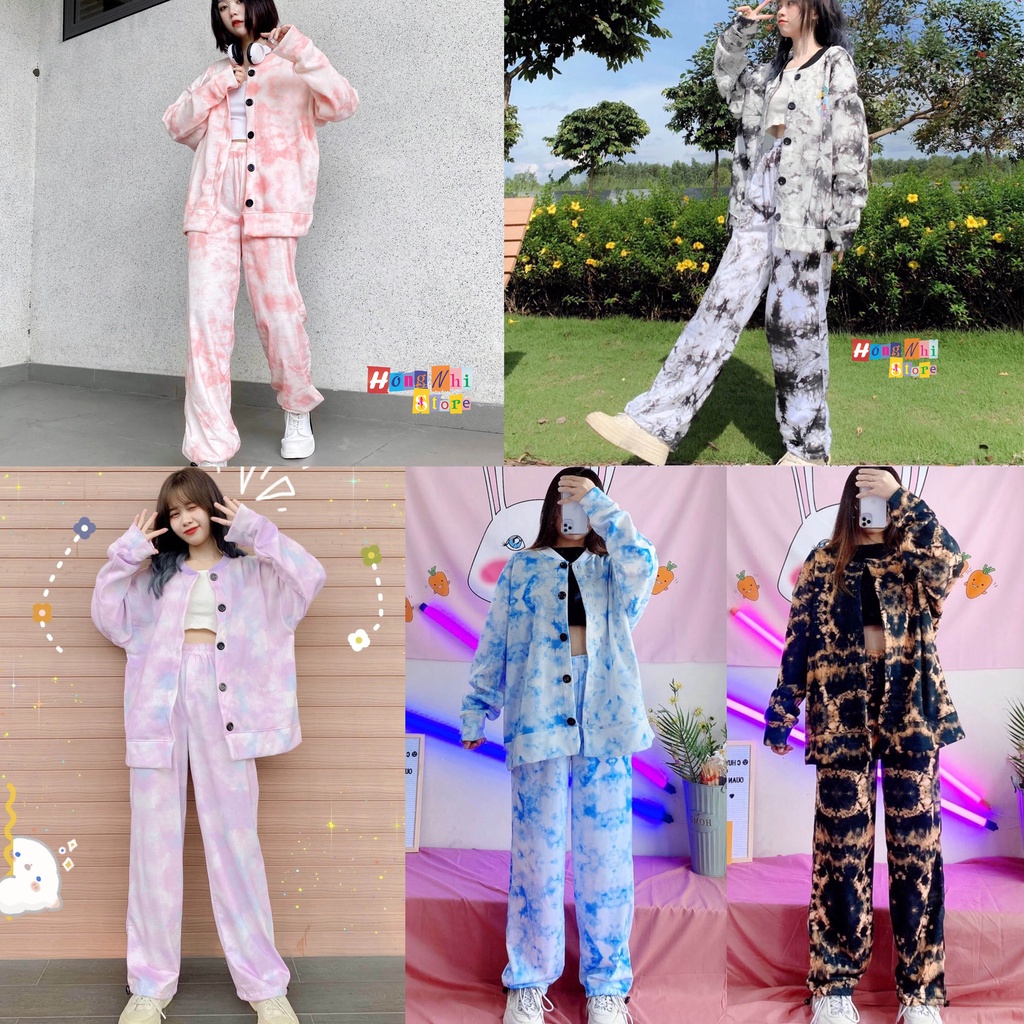 Set Bộ Áo Hoodie Zip Tie Dye Loang Màu Phối Quần Jogger 3D Dây Rút Cao Cấp Oversize Ulzzang Unisex - MM