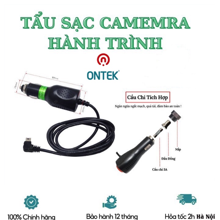 Tẩu sạc cấp nguồn cho camera hành trình ô tô 5V1A ONTEK