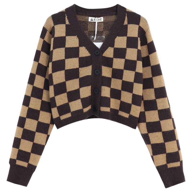 Áo Dệt Kim Tay Dài Cổ Chữ V Họa Tiết Kẻ Sọc Màu Tương Phản Thời Trang Hàn Quốc Cho Nữ