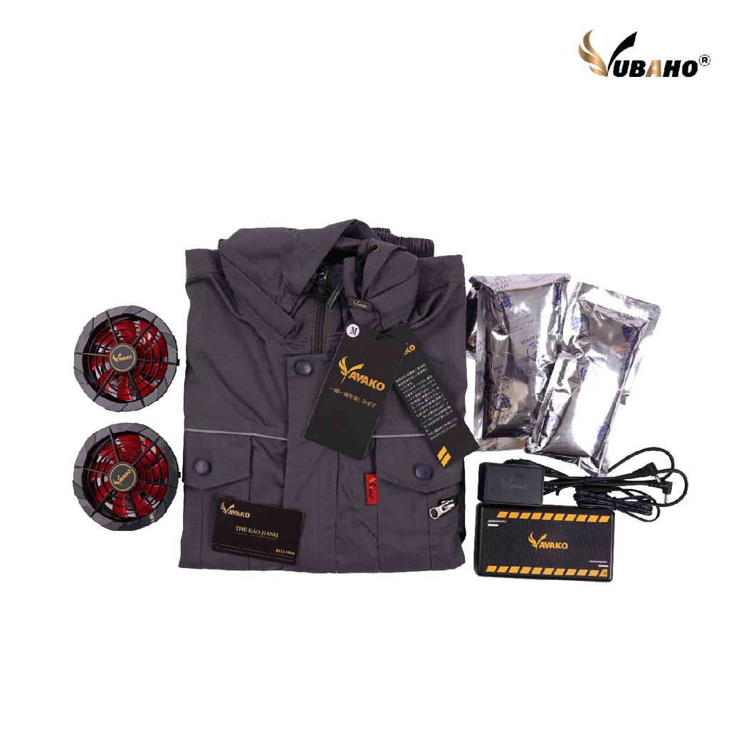 Áo Quạt điều hoà Nhật Bản YAMAKO, Áo quạt điều hoà có mũ Áo bảo hộ lao động, bảo hành 18 tháng - Màu ghi tối