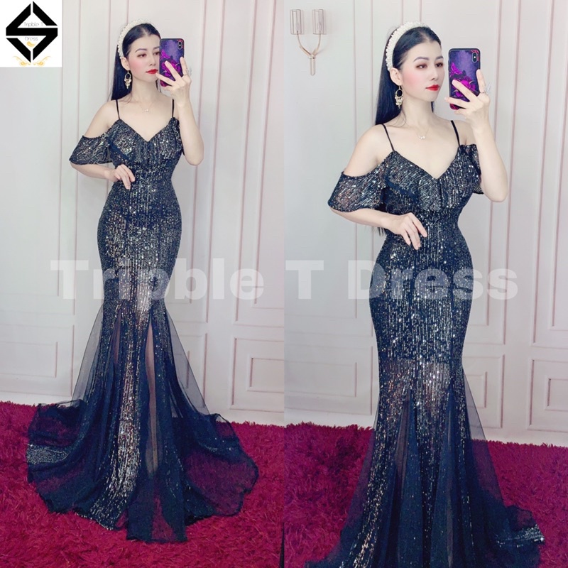 Đầm dạ hội maxi body kim sa 2 dây TRIPBLE T DRESS - Size M/L - MS406V