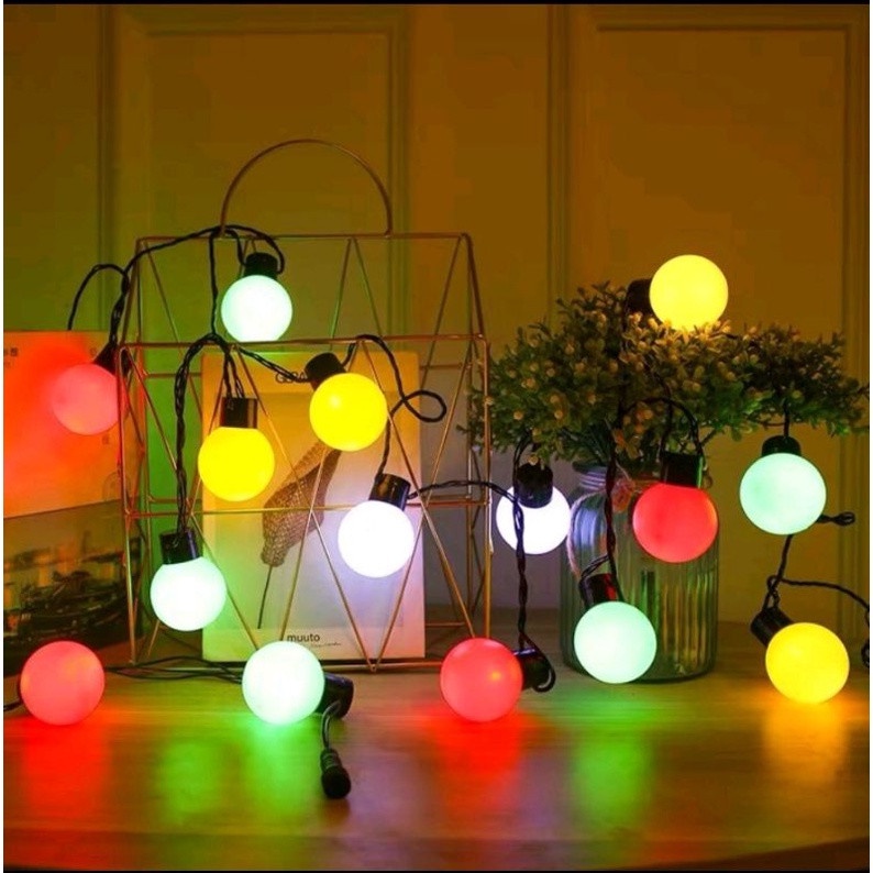 Dây Đèn Led Trang Trí Ngoài Trời Dài 5M 20 Bóng Tròn Phi 4CM Cắm Điện Có Phích Nối