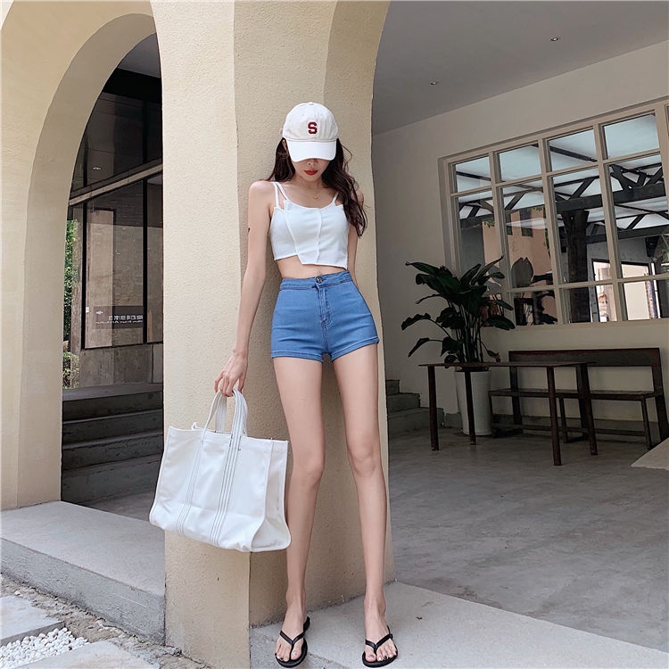 Quần short nữ denim co giãn bó sát cạp cao quần hot mặc bên ngoài nâng mông gợi cảm cho nữ