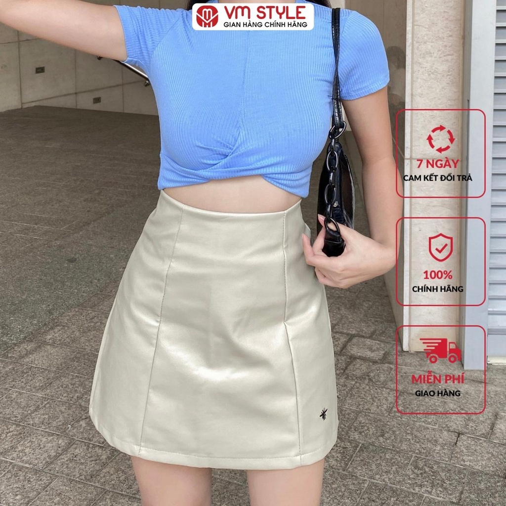 Chân váy ngắn da nữ VMSTYLE chữ A dáng sexy, có lót trong thêu hình ong thời trang thu đông 308 - CVN00061