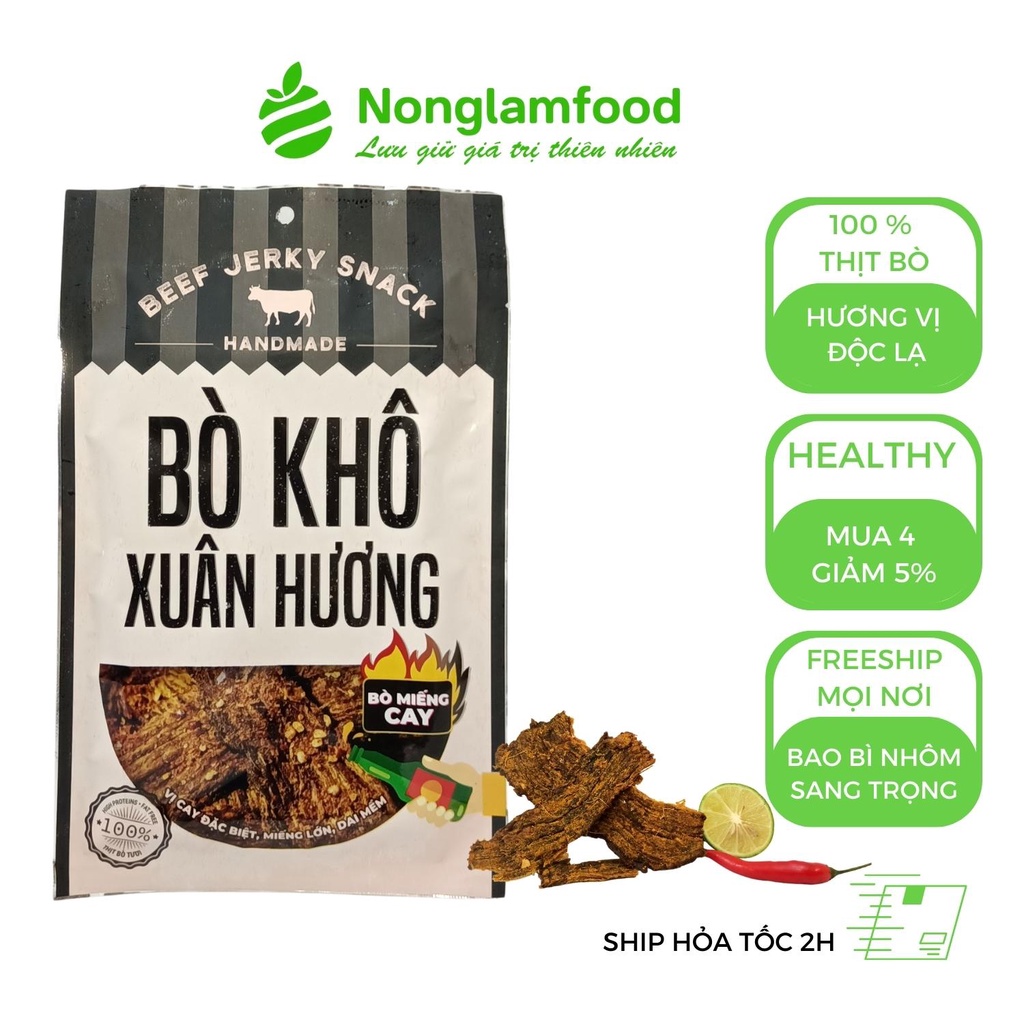 Thịt bò khô Xuân Hương miếng cay 30g nguyên chất thịt tươi 100% thơm ngon đậm đà đồ ăn vặt Nonglamfood