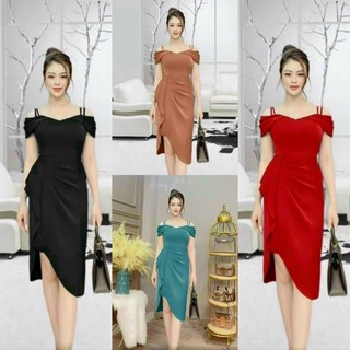 Đầm ôm body trễ vai hai dây cao cấp TẶNG KÈM HOA TAI THỜI TRANG