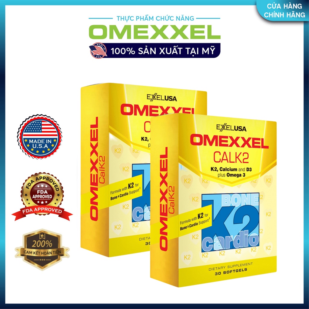 Combo 2 hộp viên uống bổ sung canxi Omexxel Calk2 30 viên/ hộp