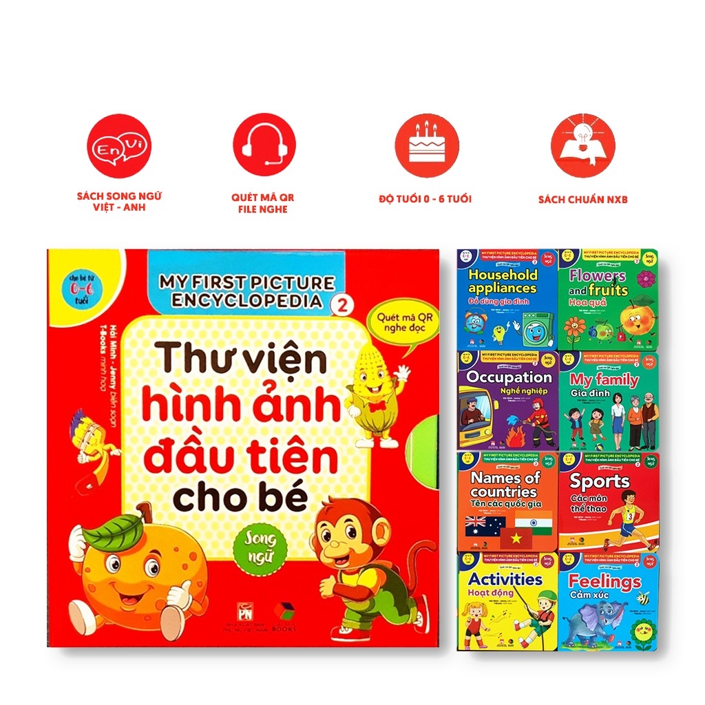 Sách - Combo Hộp 8 Cuốn ,Thư Viện Hình Ảnh Đầu Tiên Cho Bé  Tập 2 + Mã QR Nghe Đọc